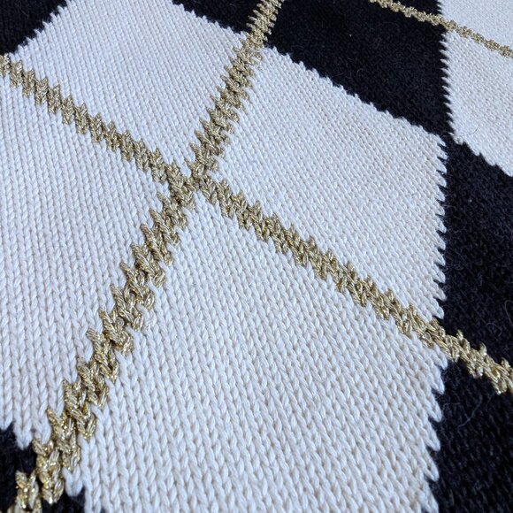 Vintage Argyle Sweater by Anne Klein Knitwear – Black - Cream -Gold, size M - Picture 4 of 5